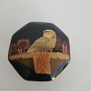 Vintage Otagiri Japan octagon black porcelain jewelry trinket box with lid